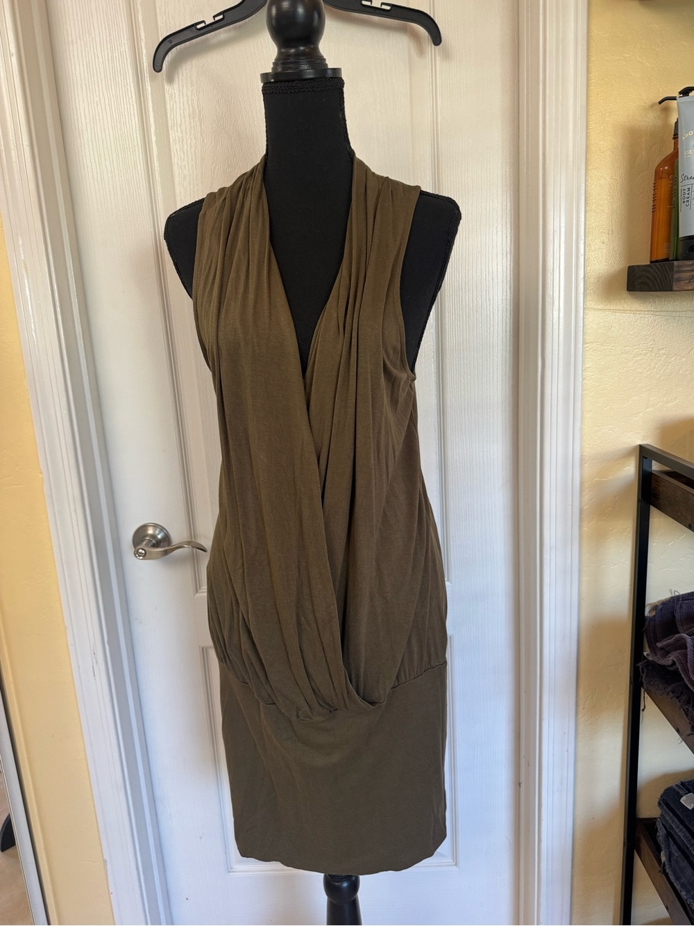 VENUS Olive Draped Sleeveless Mini Dress